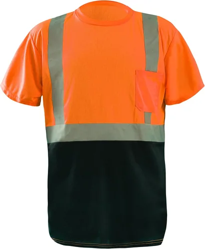 Miniatura 9 de OccuNomix LUX-SSETP2B-YS Camiseta clásica estándar de manga corta con textura ojo de pájaro absorbente con bolsillo, clase 2, 100% poliéster ANSI
