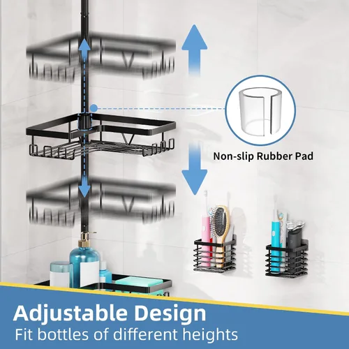 Miniatura 3 de KEGII Juego de 2 soportes para cepillos de dientes de montaje en pared con poste de tensión, organizador de baño inoxidable con soporte para jabón