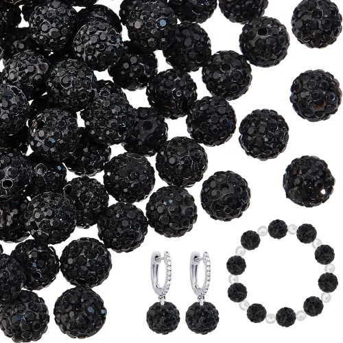 Miniatura 18 de PH PandaHall 100 cuentas de arcilla de hematita con diamantes de imitación negros de 0.394 pulgadas (0.394 in) – cristal de polímero pavimenta bola