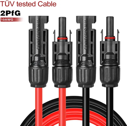 Miniatura 4 de Cable de extensión solar de 6 pies 10 AWG con conector hembra y macho, kit de adaptador de cable de panel solar (6 pies rojo + 6 pies negro)