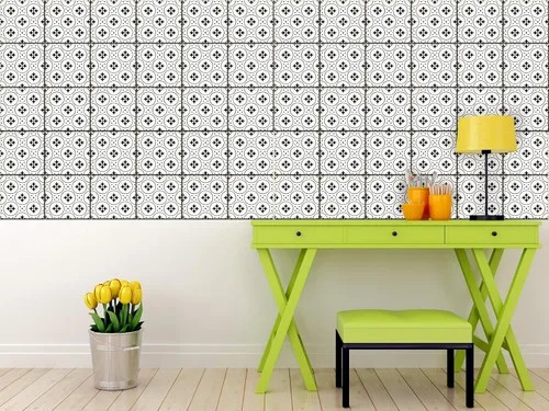 Miniatura 4 de Mi Alma calcomanías para azulejos en blanco y negro para despegar y pegar calcomanías de azulejos, 24 unidades, para azulejos de baño y cocina