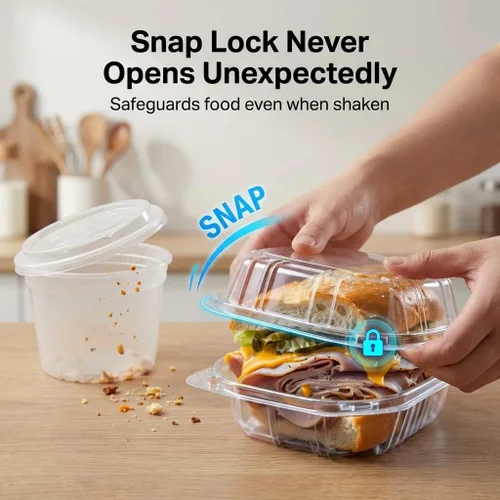 Miniatura 3 de Mr Miracle - Envases de almeja de plástico transparente desechables, resistentes a fugas y duraderos para entregas como Uber Eats, ideales