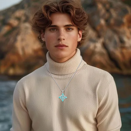 Miniatura 53 de Joyas de turquesa para mujeres y hombres de plata de ley 925 con colgante de urna para cenizas, collar con medallón de imagen, martillo de Thor