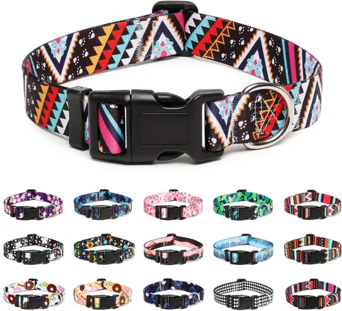 Miniatura 25 de Mercano Collar ajustable para perros - Diseños especiales con patrones, collar suave de nylon cómodo y resistente para perros pequeños, medianos