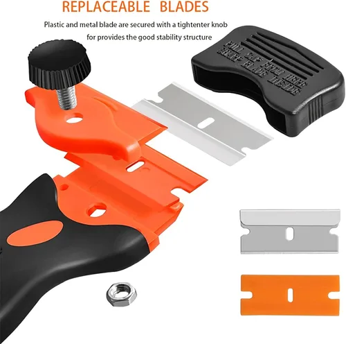 Miniatura 4 de Rascador de hoja de afeitar, herramienta 2 en 1 de doble filo con 20 cuchillas de afeitar, raspador multiusos de limpieza de pintura para vidrio