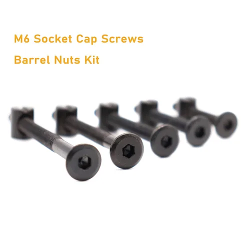 Miniatura 5 de Kit de tornillos de cuna M6, perno de conector plano negro para muebles con tuercas de barril para marcos de cama, 0.787 in - 3.150 in (5 tamaños)