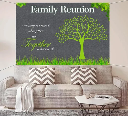 Miniatura 5 de Fondo de reunión con texto en inglés «We Are Family» – Cartel de 6 x 4 pies con accesorios para cabina de fotos para inauguración de la casa
