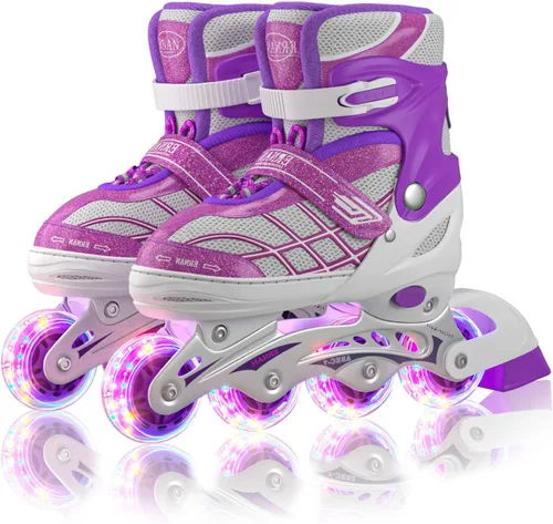 Patines en línea para niñas de 8 a 12 años, patines en línea de doble fila para niños y niñas, patines de 6 a 12 años, patines ajustables con luz,