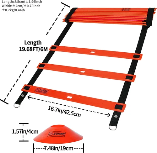 Miniatura 3 de Escalera de agilidad POWER GUIDANCE (6.1 metros) con conos para entrenamiento de velocidad y agilidad y ejercicio de pies rápidos - Equipo de Rojo