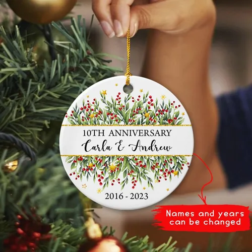 Miniatura 3 de Adorno personalizado de Navidad, aniversario de boda, aniversario de 2025, adornos de cerámica de Navidad para parejas, esposo, esposa, adorno