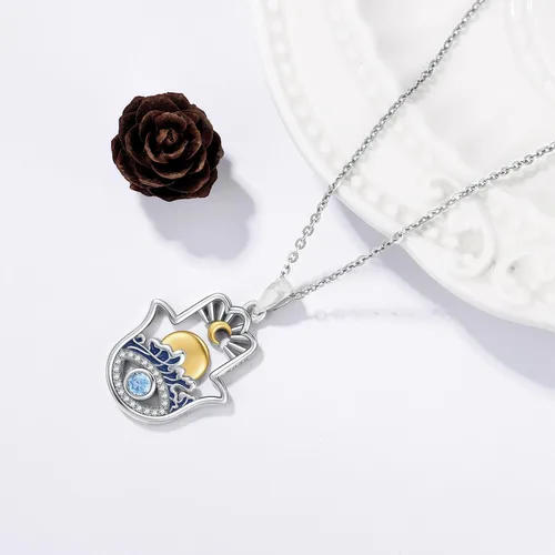 Miniatura 111 de Aniu Joyería de plata de ley 925 Hamsa de Fátima para mujer con circonita cúbica, viene con caja de regalo negra