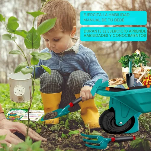 Miniatura 7 de Qtioucp 16 piezas de herramientas de jardinería para niños, juego de juguetes al aire libre con 93 piezas de bricolaje para jardín de flores, Verde