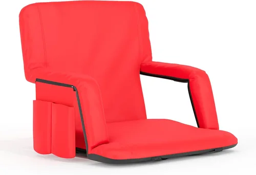 Miniatura 22 de Flash Furniture Malta - Asiento de estadio portátil extra ancho para gradas o bancos, silla de estadio acolchada con correas para mochila y Rojo