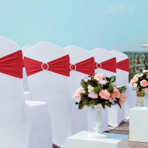 Miniatura 7 de Babenest Fajas de elastano para silla con lazos 30 piezas, banda elástica premium para silla con hebilla deslizante, lazos universales elásticos Rojo