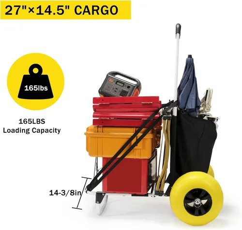 Miniatura 8 de Carrito de Pesca para Playa, Ruedas de Globo Grandes de 13" con Neumáticos Sólidos de PU Sin Pinchazos para Arena, Carrito de Arena Plegable