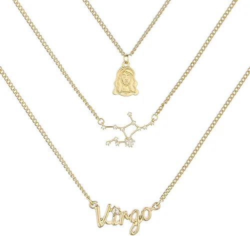 ZMNNOPPAB 3 collares de capas de constelación del zodiaco para mujeres y niñas, circonita 3A, chapado en oro de 14 quilates, 12 constelaciones,