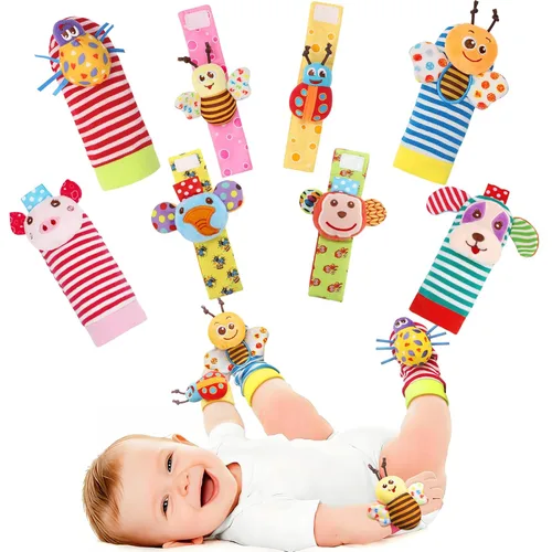 Miniatura 11 de Bloobloomax Juego de calcetines suaves para bebé, sonajero y muñequera, sonajero para bebés, juguetes de peluche de algodón y felpa, regalo