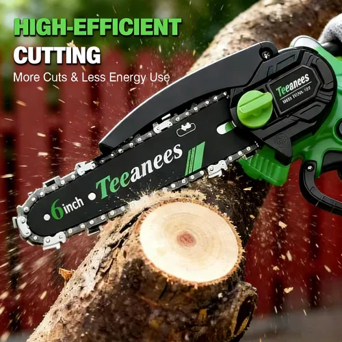 Miniatura 4 de Mini motosierra inalámbrica, pequeña motosierra eléctrica de 6 pulgadas con batería de 21 V y 3 cadenas, motosierra de mano alimentada por batería