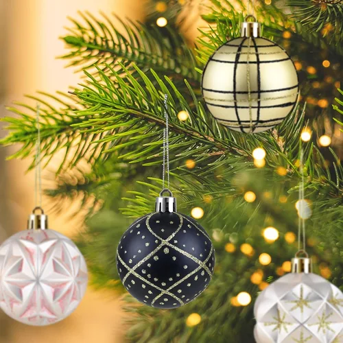 Miniatura 3 de 16 piezas de esferas decorativas de Navidad - Decoraciones para árbol de Navidad de 2.36 pulgadas en negro y dorado, bolas colgantes inastillables