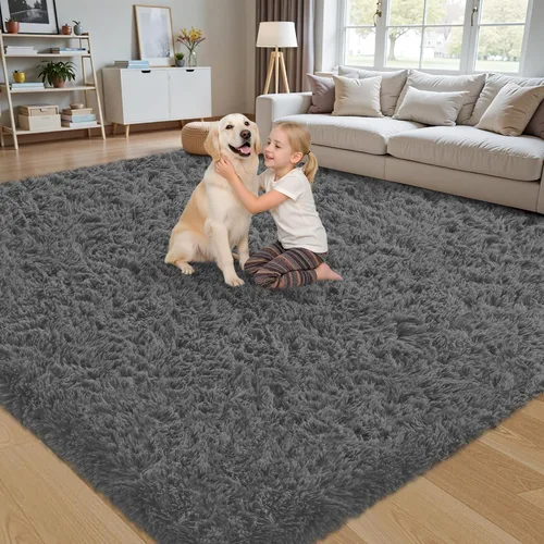 Miniatura 23 de Alfombra de Área 8x10 para Sala de Estar: Alfombras Shag Gris Claro Ultra Suaves y Esponjosas, Alfombra Grande Difusa de Felpa
