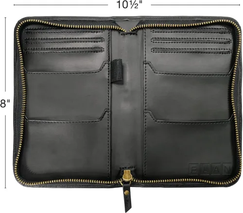 Miniatura 4 de Cartera de viaje de cuero y soporte para pasaporte, Negro (grano dividido), Grano dividido