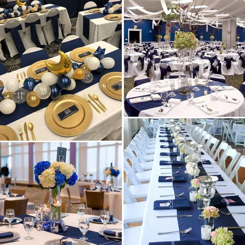 Miniatura 6 de Paquete de 10 caminos de mesa de satén azul marino de 12 x 108 pulgadas de largo para bodas, decoraciones para fiestas de cumpleaños, banquetes