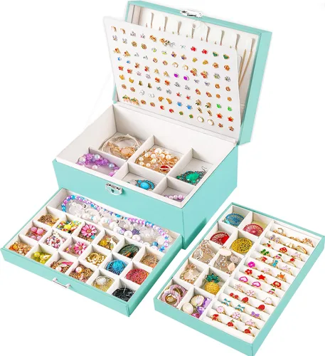 Miniatura 127 de Joyero de pendientes para mujeres y niñas, organizador de aretes de 5 capas, caja organizadora de joyas blanca con candado, collares y aretes