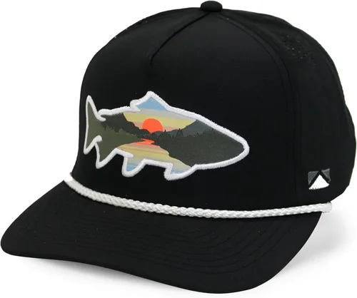Miniatura 36 de Paramount Outdoors Sombrero de pesca de trucha al atardecer, diseño de silueta de pez de montaña, sombrero para exteriores con cómodo Snapback