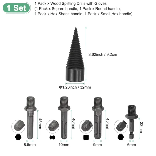Miniatura 3 de M METERXITY Paquete de 1 broca divisora de madera de 1.260 in + 4 asas (cuadrada+redonda+vástago hexagonal+hexagonal pequeño) broca divisor de leña