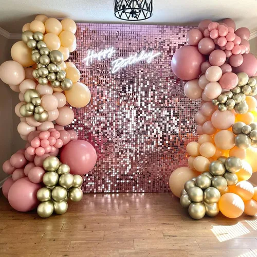 Miniatura 7 de COKAOBE Telón de fondo de pared rosa brillante, 24 piezas de panel cuadrado de lentejuelas brillantes, fondos de fotos para cumpleaños, aniversario