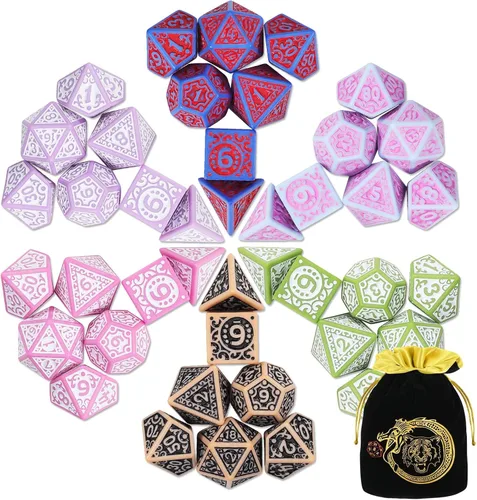 Miniatura 26 de CiaraQ Juego de dados poliédricos - Dados para juegos de rol DND para Calabozos y Dragones, juego de mesa RPG, doble color, 35 piezas