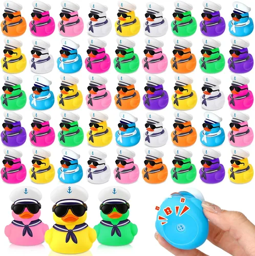 Miniatura 8 de Shappy Juego de 24 patos de crucero a granel con lentes de sol, 2 x 1.9 x 2.4 pulgadas, mini patos de goma de vela, juguete de barco de verano