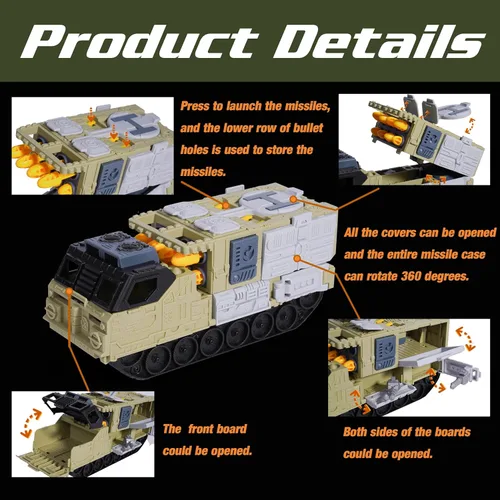 Miniatura 4 de XDUOYJOY Juegos de juguetes militares con misiles lanzables, juguetes del ejército con 9 vehículos, camiones helicópteros, figuras de acción