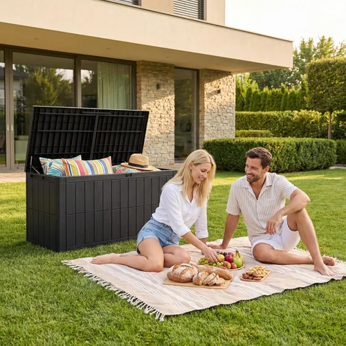 Miniatura 6 de UDPATIO Caja de cubierta de 100 galones, caja de almacenamiento para exteriores, resina impermeable con cerradura, contenedor de almacenamiento