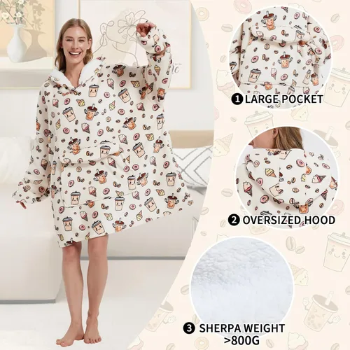Miniatura 3 de Mewkou Manta con capucha para adultos, manta de forro polar Sherpa de gran tamaño con capucha para mujeres y hombres, café
