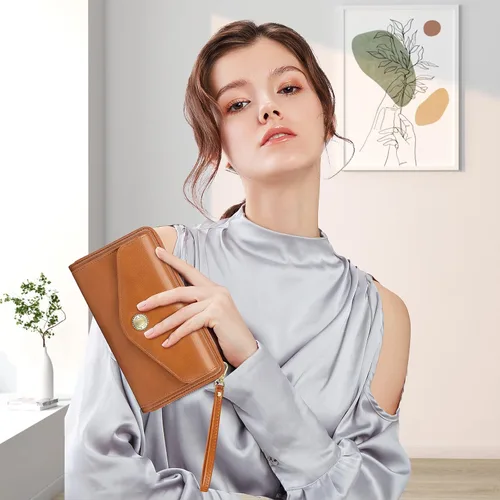 Miniatura 6 de Peacocktion Cartera para mujer con RFID, cartera cruzada de gran capacidad, 2 correas