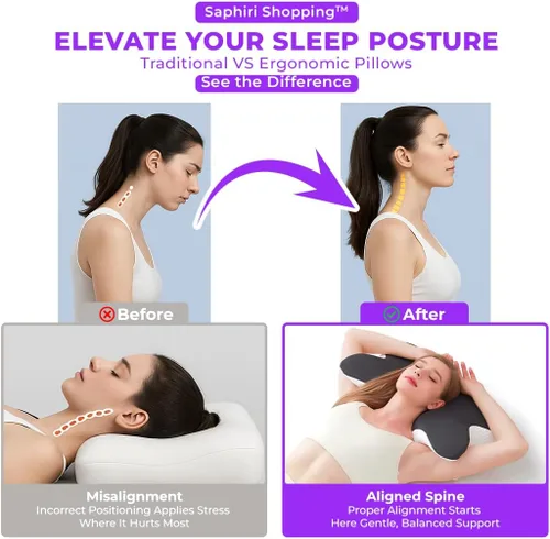 Miniatura 7 de Ergo - Almohada cervical para el cuello, almohada de espuma viscoelástica con doble altura, funda lavable transpirable, soporte de cuello y hombros
