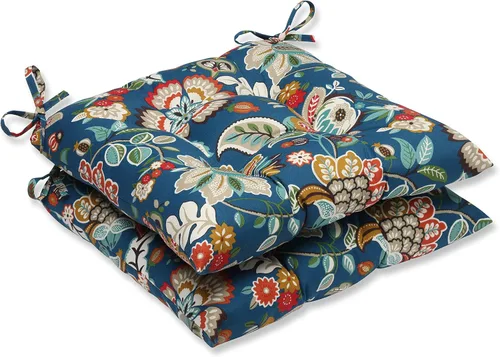 Miniatura 13 de Pillow Perfect Cojín para silla de mimbre copetudo para interiores y exteriores con lazos, 2 unidades, 18.5 x 19 pulgadas, juego de pompones