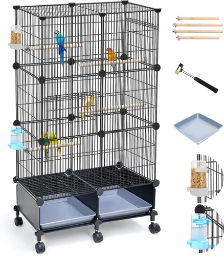 VISCOO Jaula para pájaros cifrada mejorada de 46 pulgadas, con perchas de madera, jaula de periquito de metal con bandeja deslizante, botella de
