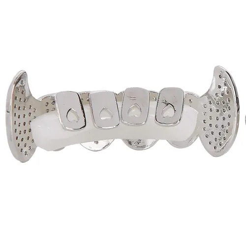 Miniatura 9 de Rejillas de dientes de cobre chapado en frío, oro plateado, dientes de diamante helados para hombres y mujeres rapero traje dientes joyería