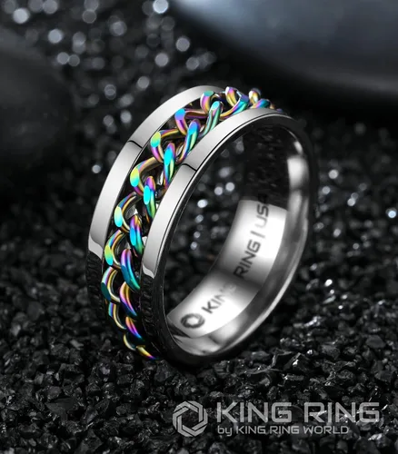 Miniatura 9 de King Ring Anillo giratorio de 0.315 pulgadas, anillo plano pulido fino para hombres y mujeres con cadena cubana, diseñado en Estados Unidos