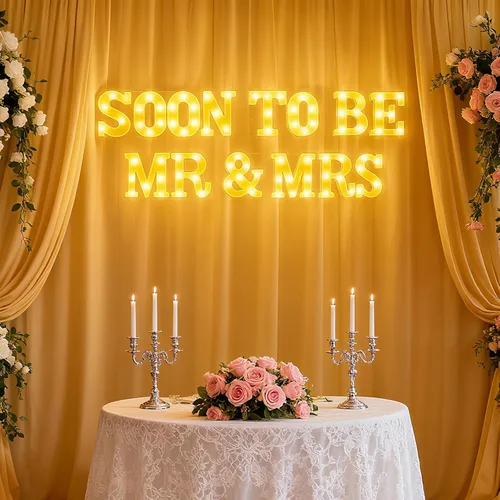 Miniatura 3 de Honoson 14 Pcs Soon to Be Mr and Mrs Light Sign Wedding Party Decoration LED Neon Light up Sign Table Decoration for Wedding Engagement Bridal