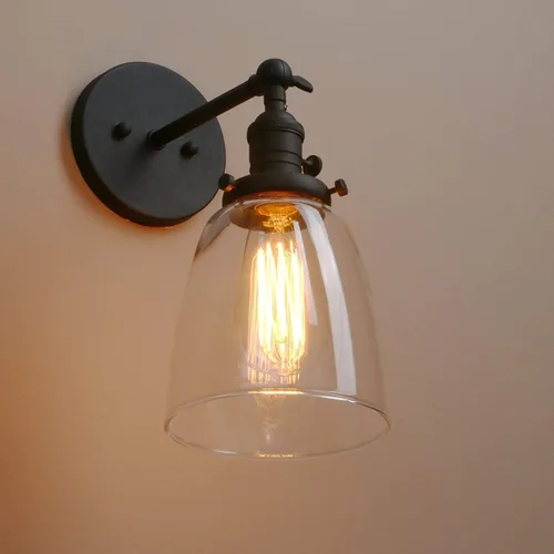 Miniatura 6 de Pathson Loft - Lámpara de pared vintage de 5.6 pulgadas de diámetro con pantalla de vidrio transparente ovalada, lámpara de pared industrial vintage