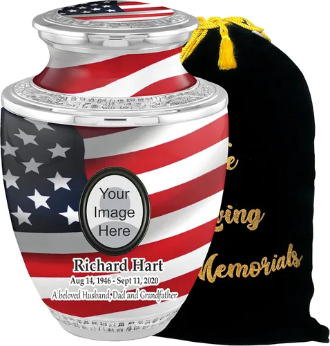Miniatura 7 de Urnas de cremación personalizadas con medallón veterano de la bandera estadounidense para cenizas de adultos, hombres y mujeres, urnas funerarias