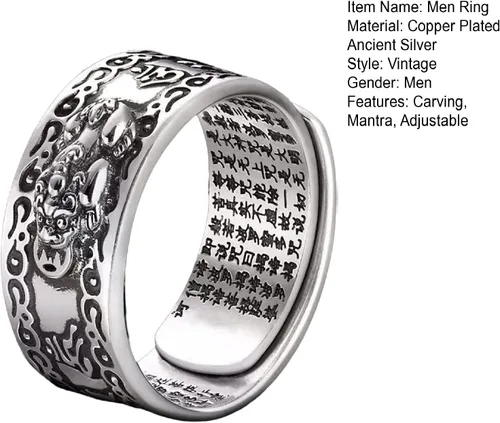 Miniatura 5 de Anillo de Feng Shui ajustable decorativo ligero masculino chino Feng Shui Pixiu anillo de dedo joyería retro