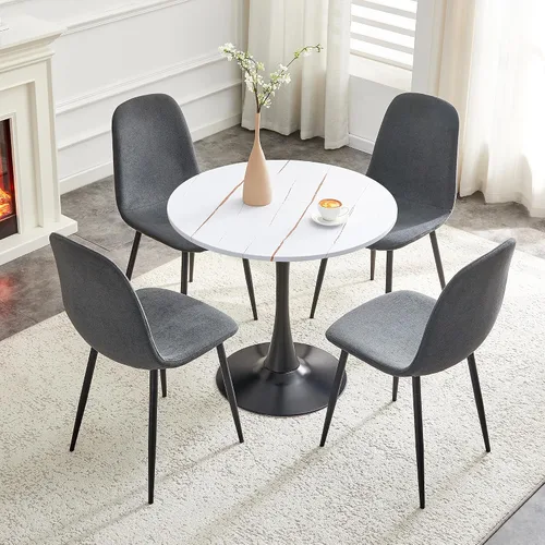 Miniatura 12 de Mesa redonda de cocina y sillas para 4, mesa de comedor redonda pequeña con sillas de gamuza de tela, juego de mesa de bistró de 32 pulgadas