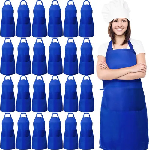 Miniatura 9 de JaGely Paquete de 24 delantales ajustables con babero y 2 bolsillos, delantales negros a granel para servidoras, mujeres adultas, delantal de cocina