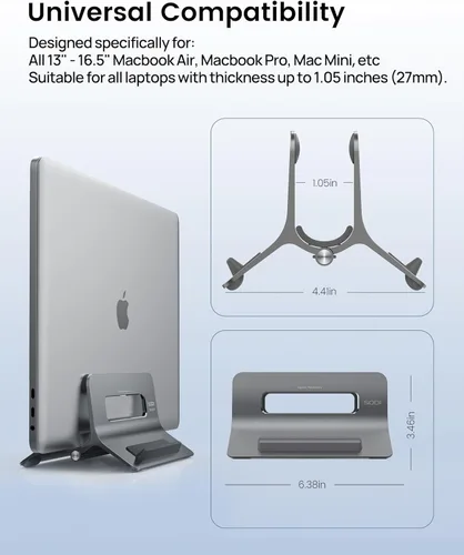 Miniatura 8 de SODI Soporte vertical para laptop para escritorio, soporte para MacBook con bloqueo automático por gravedad, soporte vertical de aluminio para Gris
