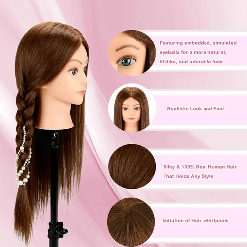 Miniatura 3 de Beauty Star Cabeza de maniquí con cabello humano 100% real, cabeza de peinado de muñeca de 18 pulgadas para práctica de trenzado y entrenamiento