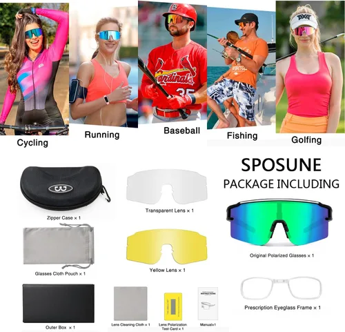 Miniatura 6 de SPOSUNE Gafas de ciclismo polarizadas con 3 lentes intercambiables para mujeres y hombres, TR90 gafas de sol deportivas para correr y béisbol 3